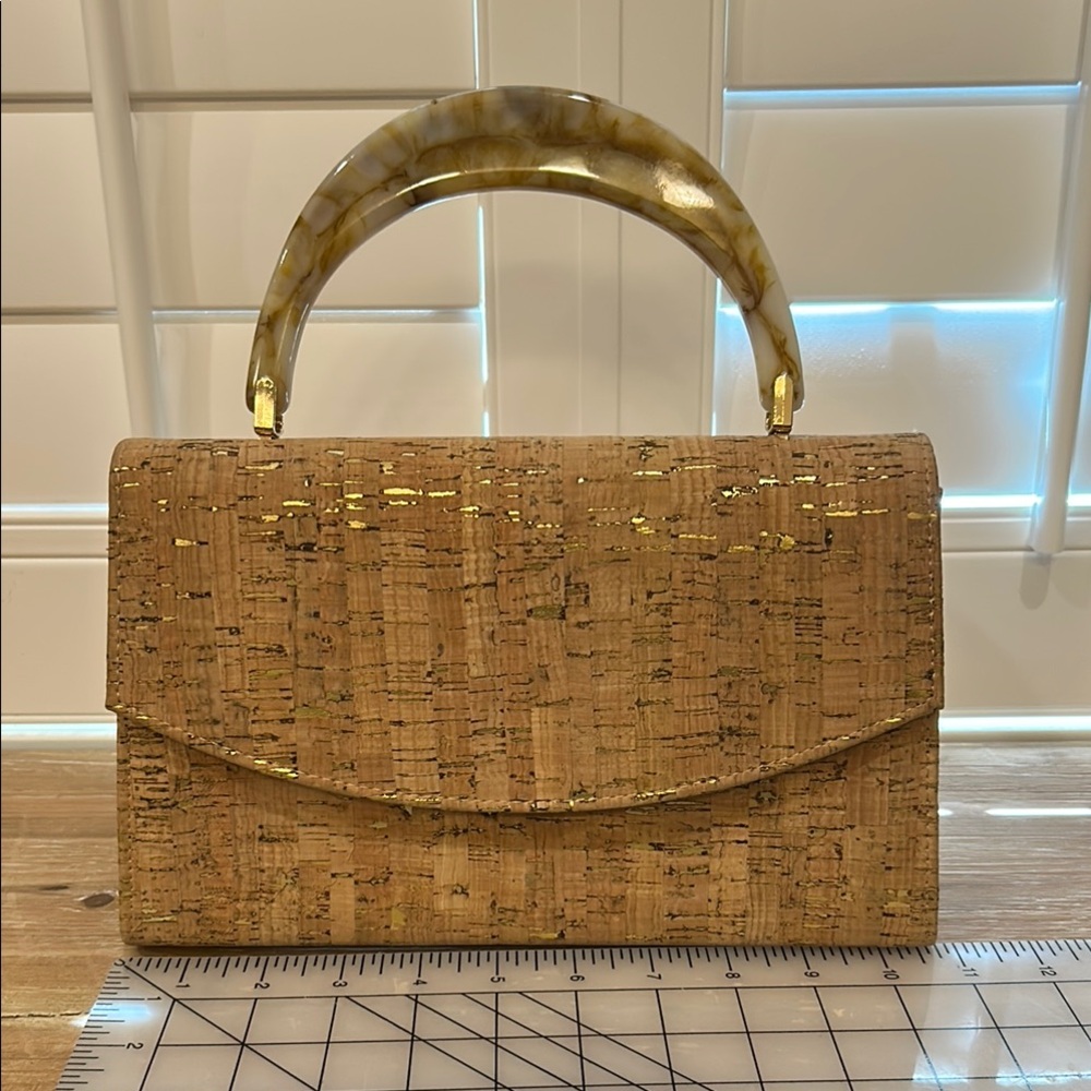Tan and Gold Cork Clutch with Unique Texture